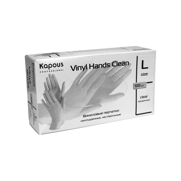 Купить Виниловые перчатки неопудренные, «Vinyl Hands Clean», прозрачные, 100 шт., L Kapous Professional Виниловые перчатки неопудренные, «Vinyl Hands Clean», прозрачные, 100 шт., L