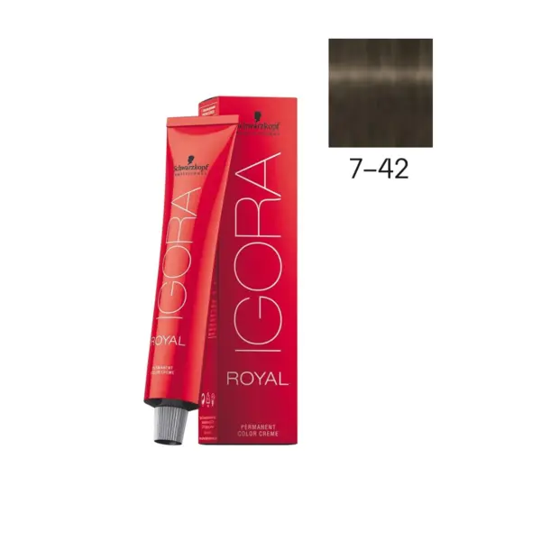 Schwarzkopf Professional 7-42 Средний русый бежевый пепельный, краска для волос Igora Royal, 60 мл