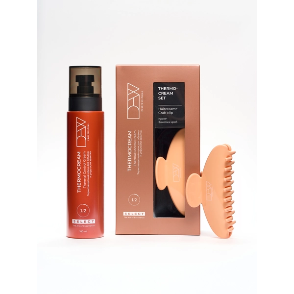 Dew Professional Термозащитный крем для объёма и упругости завитка (SELECT) 180 мл, набор с зажимом краб