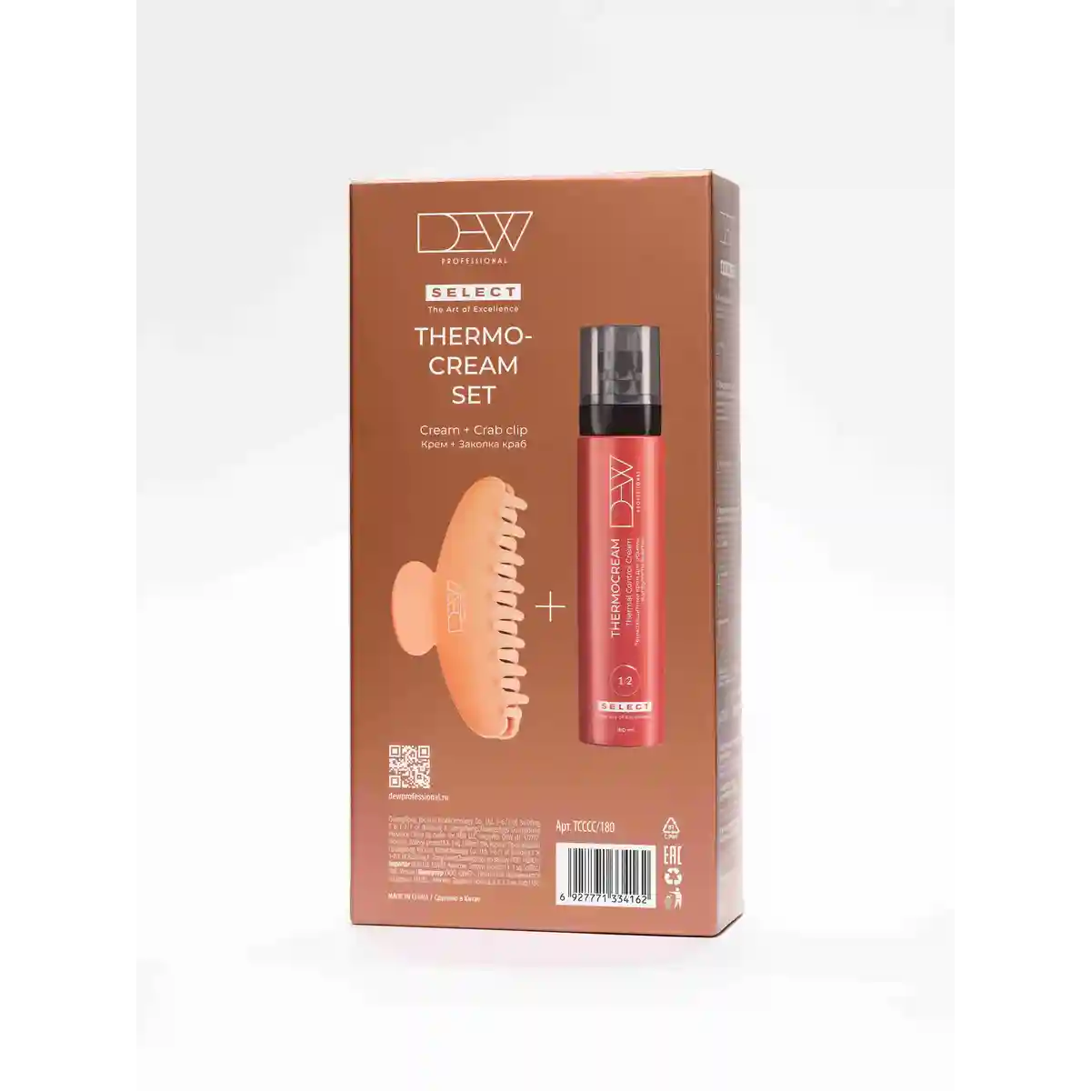 Dew Professional Термозащитный крем для объёма и упругости завитка (SELECT) 180 мл, набор с зажимом краб