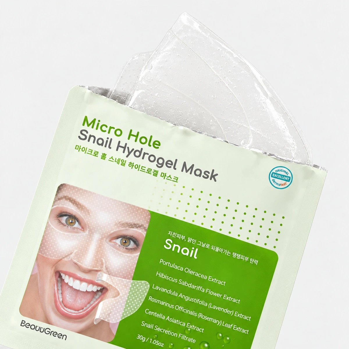 BEAUUGREEN Гидрогелевая маска с муцином улитки BeauuGreen MICRO HOLE SNAIL Hydrogel Mask, 30 г