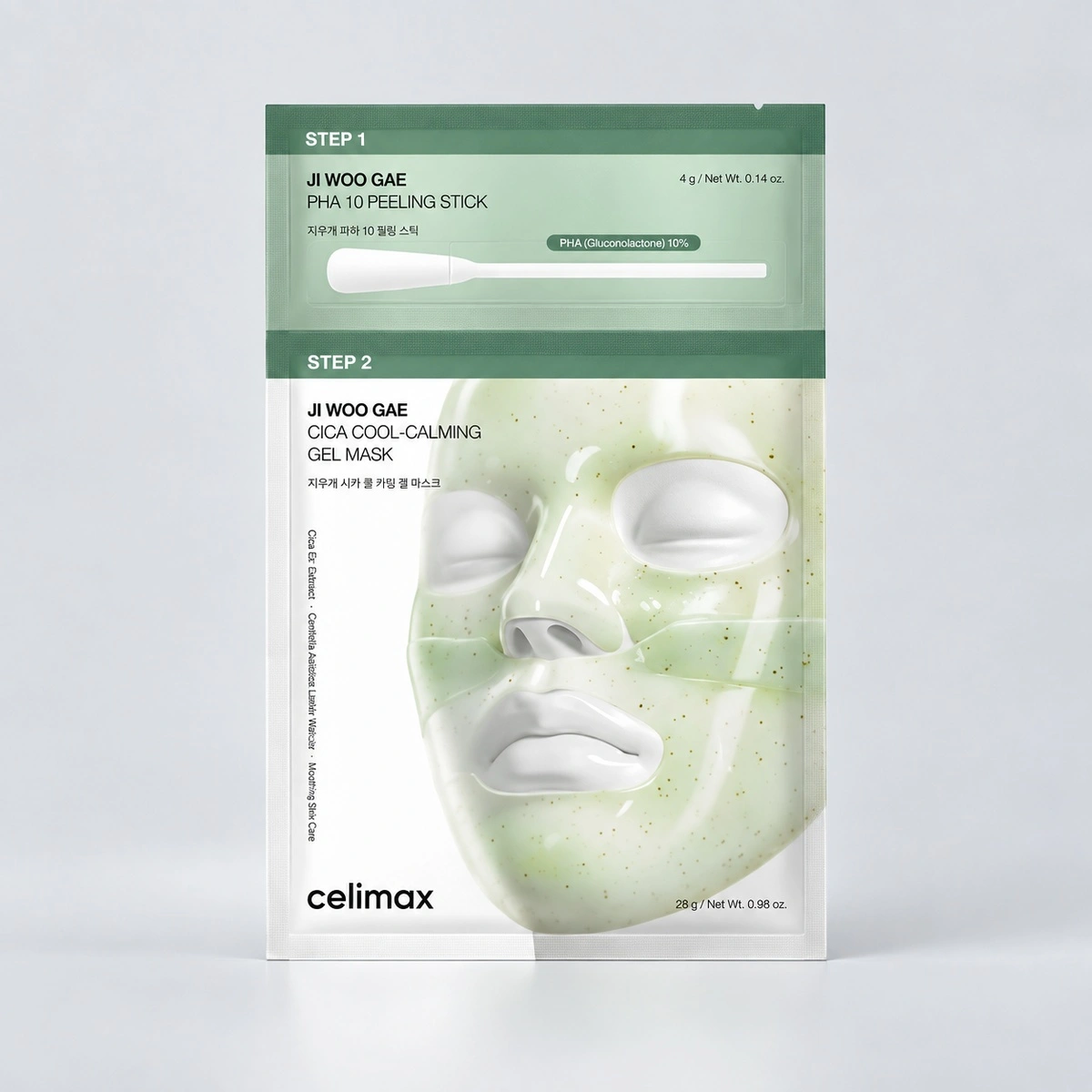 CELIMAX Двухступенчатый набор против воспалений Celimax Ji Woo Gae Cica PHA Peel 2-step Gel Mask, 34 гр*1 шт
