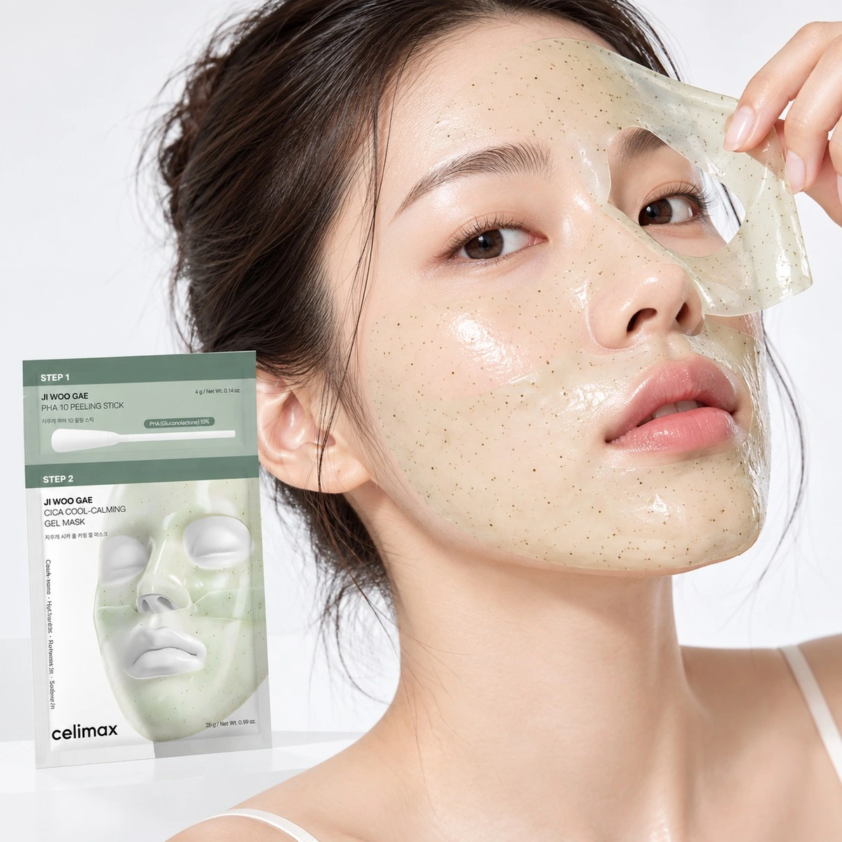 CELIMAX Двухступенчатый набор против воспалений Celimax Ji Woo Gae Cica PHA Peel 2-step Gel Mask, 34 гр*1 шт